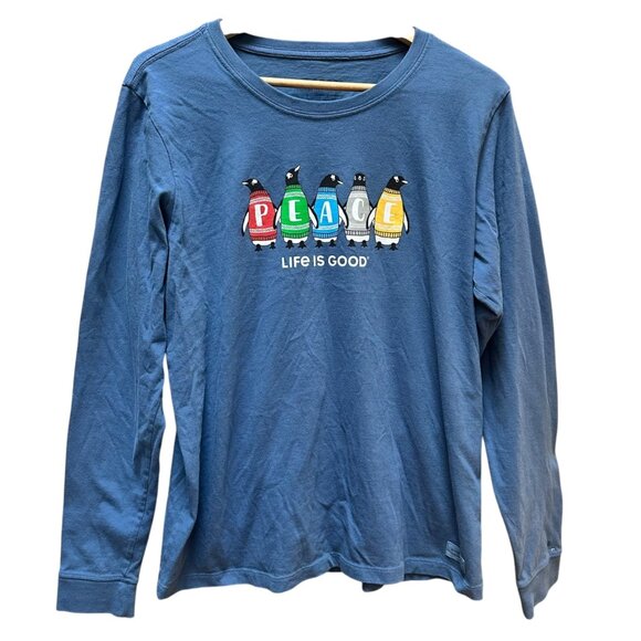 Life Is Good Penguin Peace Long‎ Sleeve Crusher Tee Christmas Holiday Size Large - Picture 1 of 5